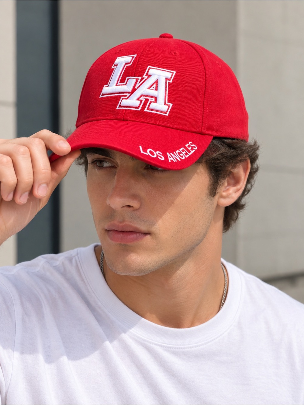Red LA Baseball Cap with 'Los Angeles' Embroidery